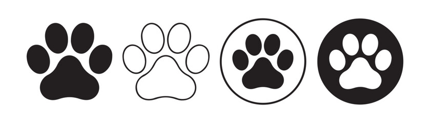 Dog paw print icon set with different styles isolated on transparent background for pet shop branding. © Abu