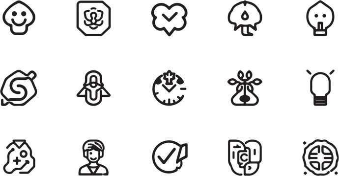 Collection of simple line art icons representing various activities and objects.