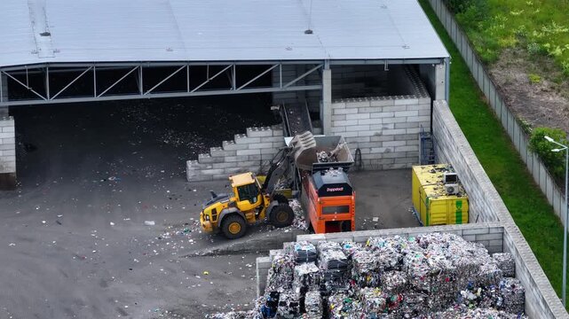 Plastic waste processing at recycling facility and operations overview