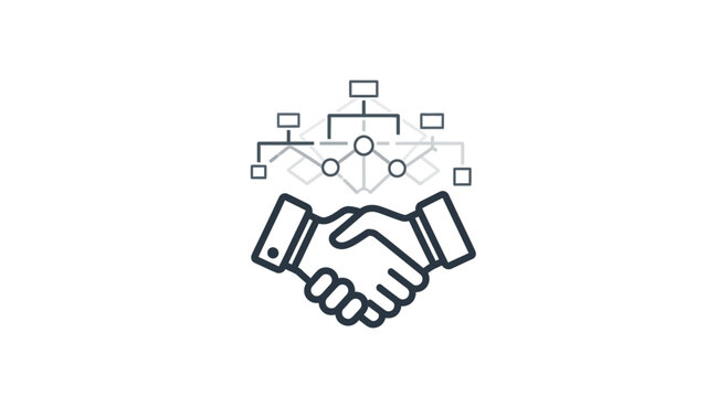 Business Partnership Agreement: Handshake and Organizational Chart Icon