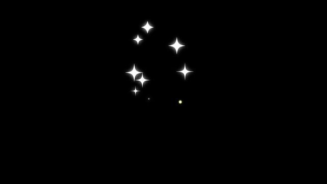 Twinkle sparkle stars animation, sparkling flash stars animation in doodle cartoon vector style, glowing and twinkling effect with glitter shine on transparent black screen, 4K animation twinkling.