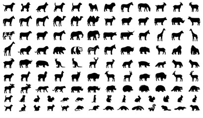 Diverse Animal Silhouette Collection with Dogs Horses Camels Elephants and Rhinos © MstMomena