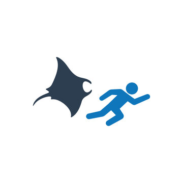 Ray Chasing Frightened Swimmer Icon