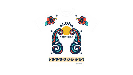 Aloha hawaii t-shirt design with tropical flowers and sun © MDHASEN