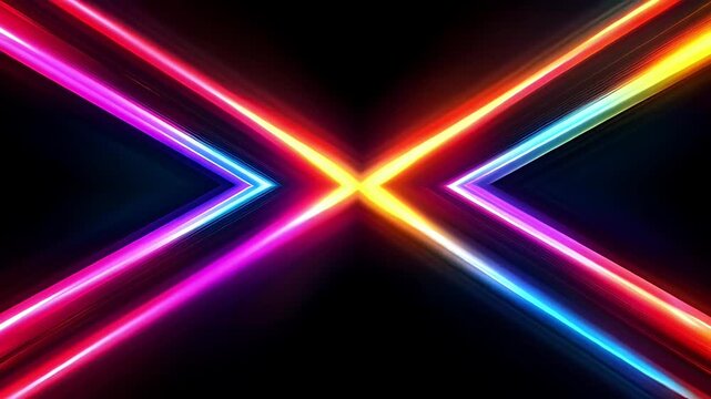 Abstract background with vibrant neon glowing light lines forming an X shape.