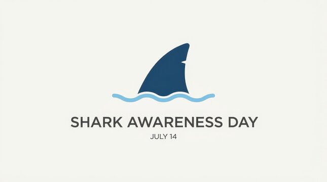 Shark awareness logo with fin and waves july 14