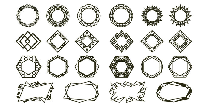 Geometric Shape Collection Black Silhouette Vector Ornament Set On White Background