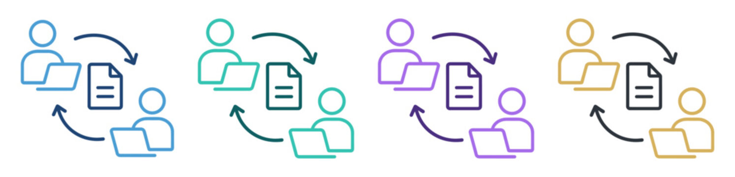 file sharing workflow people folder document icon set on transparent background