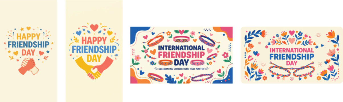 Colorful international friendship day celebration with various designs and patterns.