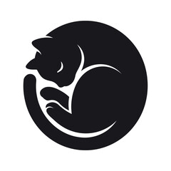 Sleeping Cat,Minimal Sleeping Cat Silhouette for International Cat Day © Jahida