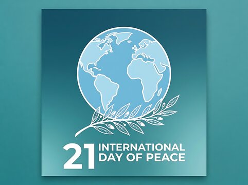 Beautiful international day of peace poster design with globe and olive branch illustration
