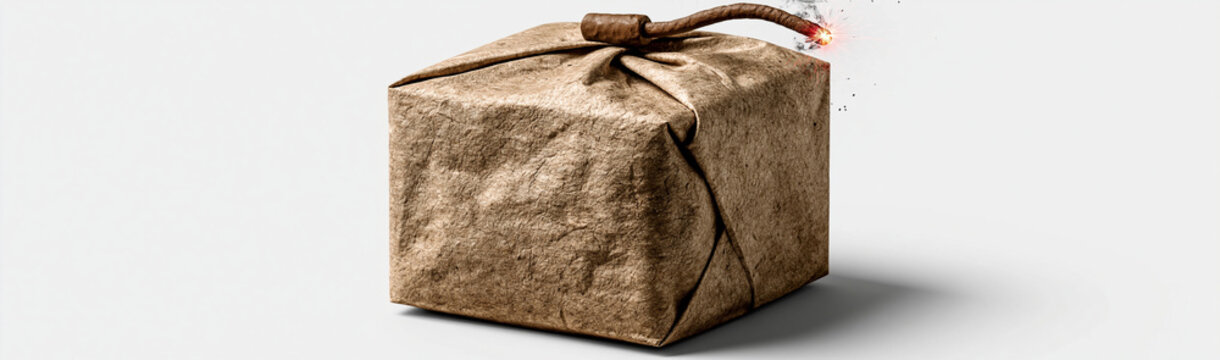 Rustic Gift Box: A minimalist square gift box, wrapped in natural brown paper and tied with a twine knot, sits elegantly against a soft, light background.