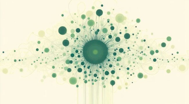 serene radial network of interconnected green circles and fine lines on a pale cream background conveying calm connectivity