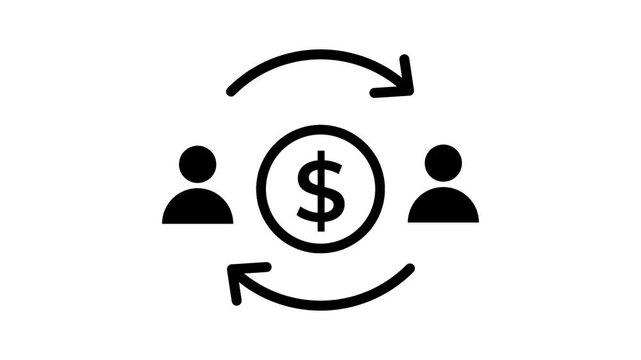 A black icon depicting a person with circular arrows and a dollar coin representing individual financial management personal budgeting or money reinvestment