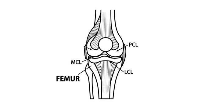 Knee Joint Anatomy Diagram: Femur, Ligaments (MCL, LCL, PCL)