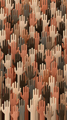 Fototapeta premium A Multitude of Raised Hands: An abstract aerial view captures a dense crowd of raised hands in varying skin tones, symbolizing unity, diversity, and collective action.