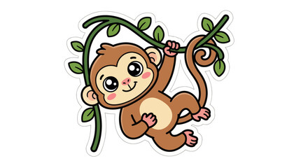 Happy monkey swinging on a green jungle vine. © Satria