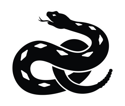 Black coiled snake icon silhouette. Black snake vector illustration reptile serpent viper cobra python animal wildlife design graphic drawing.