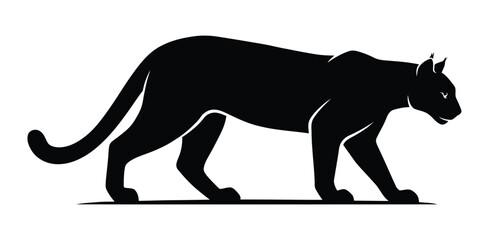 Black panther silhouette on white background, minimalist cougar profile icon, sleek wild cat predator walking, powerful feline animal graphic © ontor