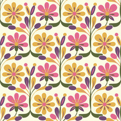 Obraz premium Seamless Scandinavian Floral Folk Art Pattern Vector