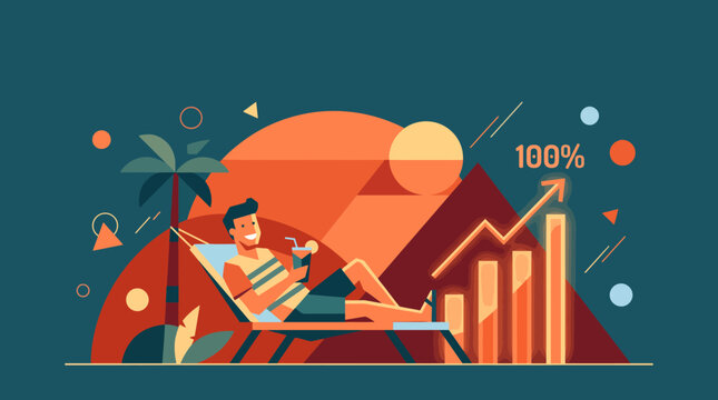 Visualizing ultimate financial success A person enjoys serene tropical relaxation, supported by robust investment growth and a thriving passive income stream