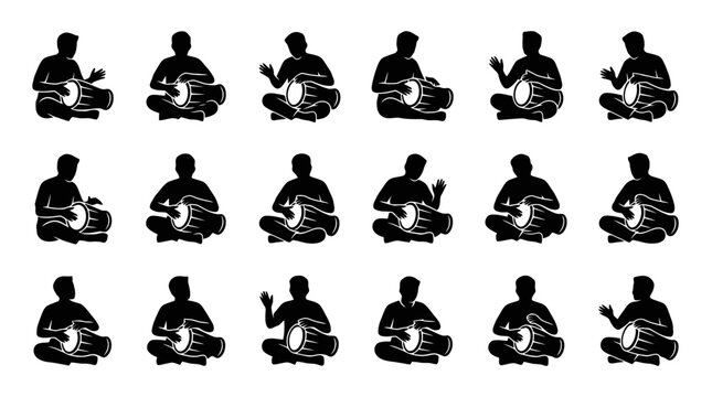 Silhouette illustration of a person playing the kendang drum.