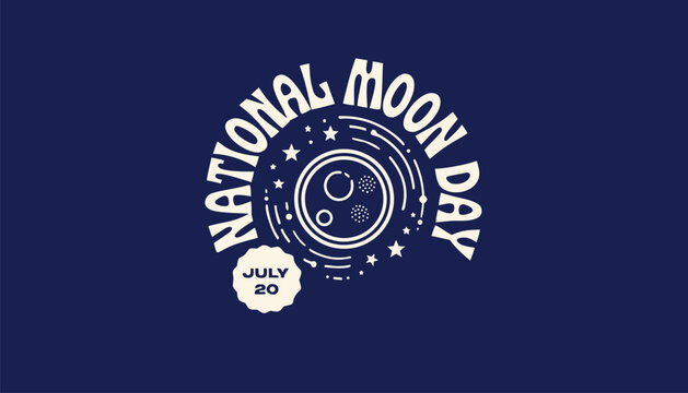 National moon day emblem with white typography on blue background