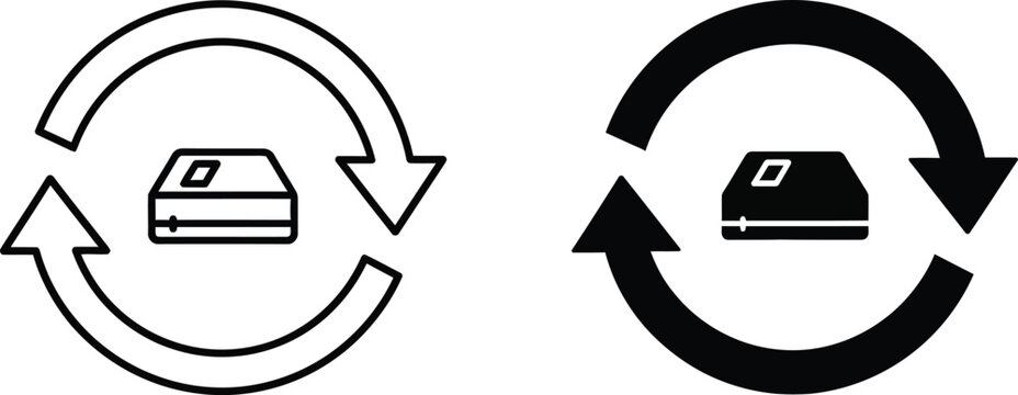 Black and white recycling symbol with printer