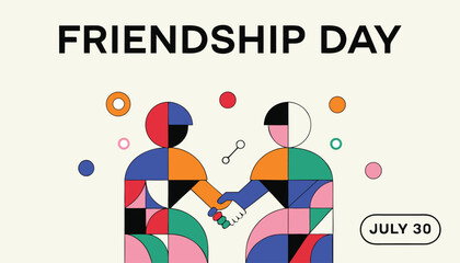 Obraz premium Colorful geometric illustration celebrating the international friendship day holiday event design