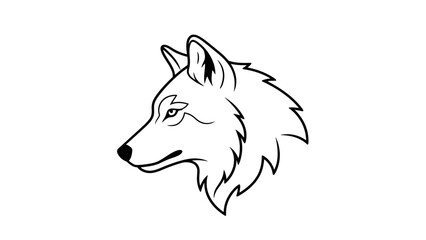 Fototapeta premium Minimalist Line Art of a Wolf Head, Profile View, Black and White