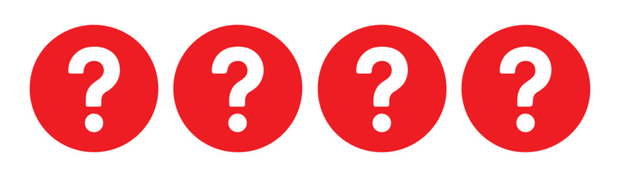 Red question mark symbols in circles for customer support emergency help and urgent information icons.
