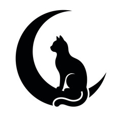 Crescent Moon Cat,Minimal Cat on Crescent Moon Silhouette Vector © Jahida