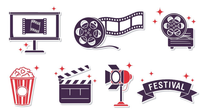 Vintage Movie and Film Festival Icon Set.