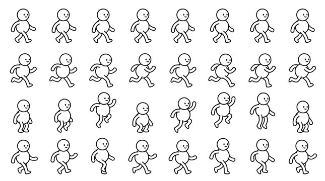 Animated Character Sprites: Walking, Running, and Jumping Cycle Illustrations