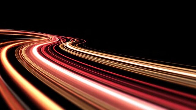 Abstract curved lines created by light trails on dark background long exposure aesthetic smooth gradients