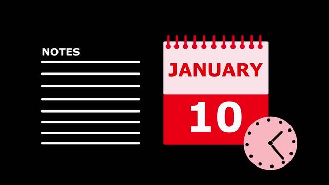 Calendar page showing January 10th date on desk calendar with notes section on black background.