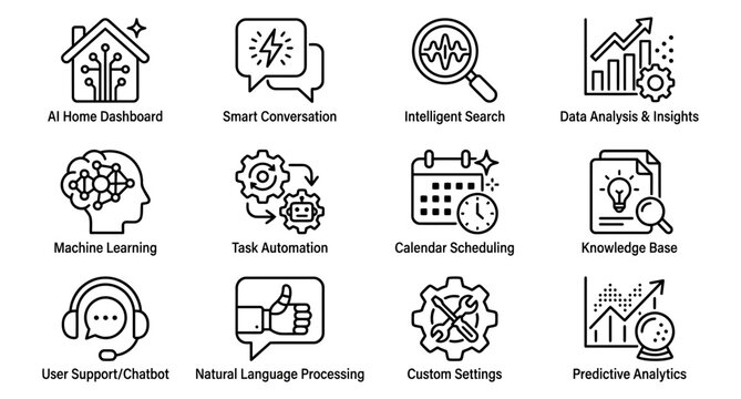 Flat Line Art Icons of Technology and Communication Concepts in Modern Vector Style