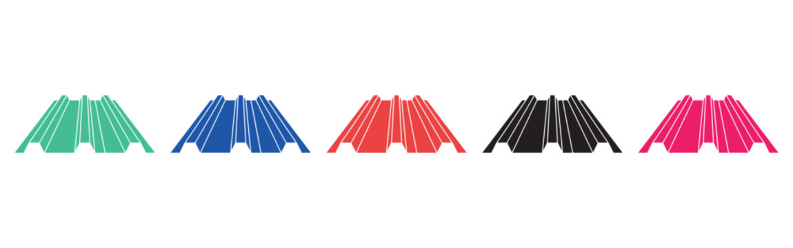 Corrugated Roofing Sheet Icon Set &ndash; Metal Roof Panel, Steel Siding and Construction Material Vector Collection Web