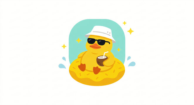 Cute rubber duck wearing sunglasses in pool float summer vector sticker