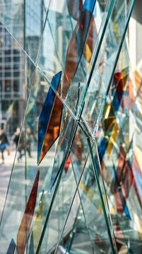 Abstract geometric glass sculpture with colorful reflections