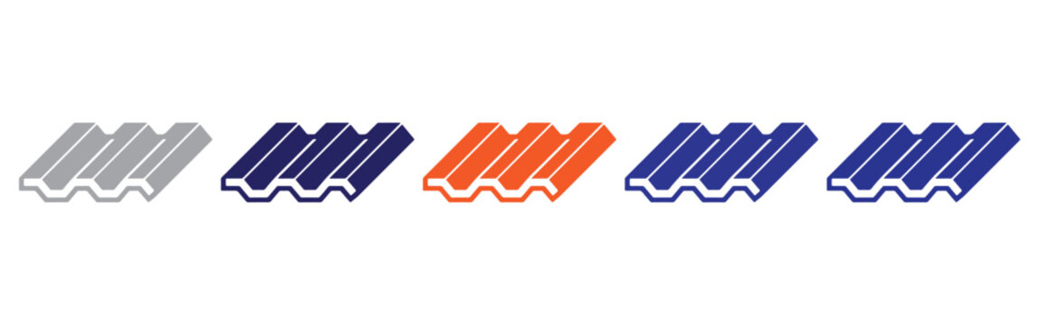 Corrugated Roofing Sheet Icon Set &ndash; Metal Roof Panel, Steel Siding and Construction Material Vector Collection Web