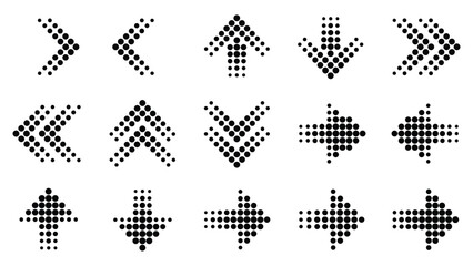 Chevron arrow icons set vector halftone dotted directional symbols up down left right pointer design elements for app web print business © N R B
