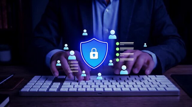 Data privacy protection concept with customer personal information security, user identity management, privacy compliance controls, secure data governance, and digital information protection system