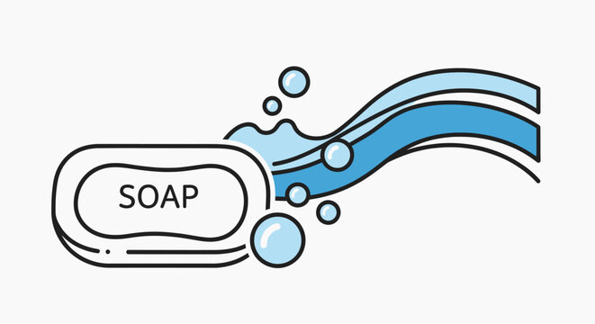 Cleanliness concept with bar of soap and splashing water waves