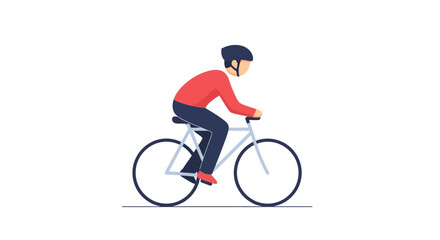 Fototapeta premium Man in Helmet Riding Bicycle, Flat Design, Vector Illustration