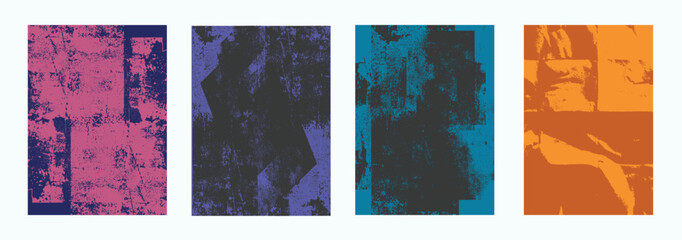 Grunge halftone texture color backgrounds set. Colorful grunge overlay urban collage aesthetic design. Vector illustration on transparent background © Perfectworks