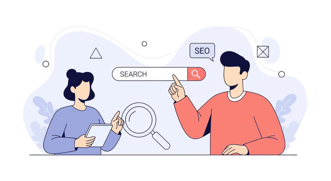 Digital Marketing Team Optimizing Website Search Engine Results Page (SERP) with SEO Strategy and Analytics