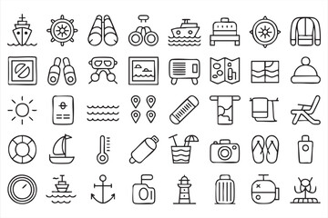 Fototapeta premium Travel and Vacation Line Icon Set for Tourism and Holiday Design