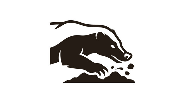 Silhouette of a badger digging in the ground for food