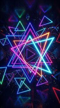 Abstract neon triangle geometric background